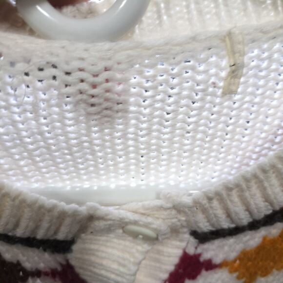 Vintage Cardigan Sweater Womens M White Cottage Button Up Fair Isle Argyle - Picture 5 of 7